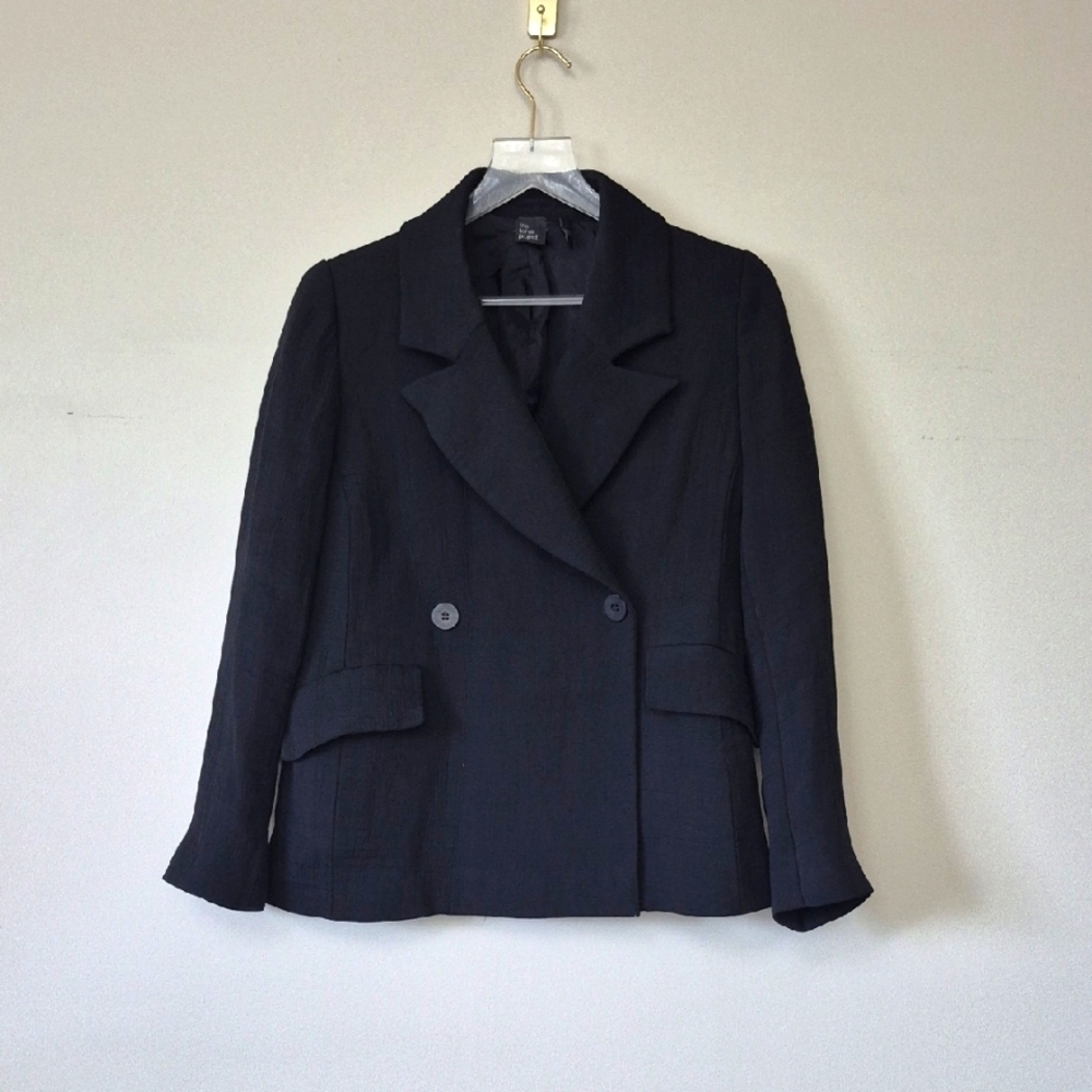 Eileen Fisher Silk Blend Classic Double Breasted Blazer Jacket, Black Size S